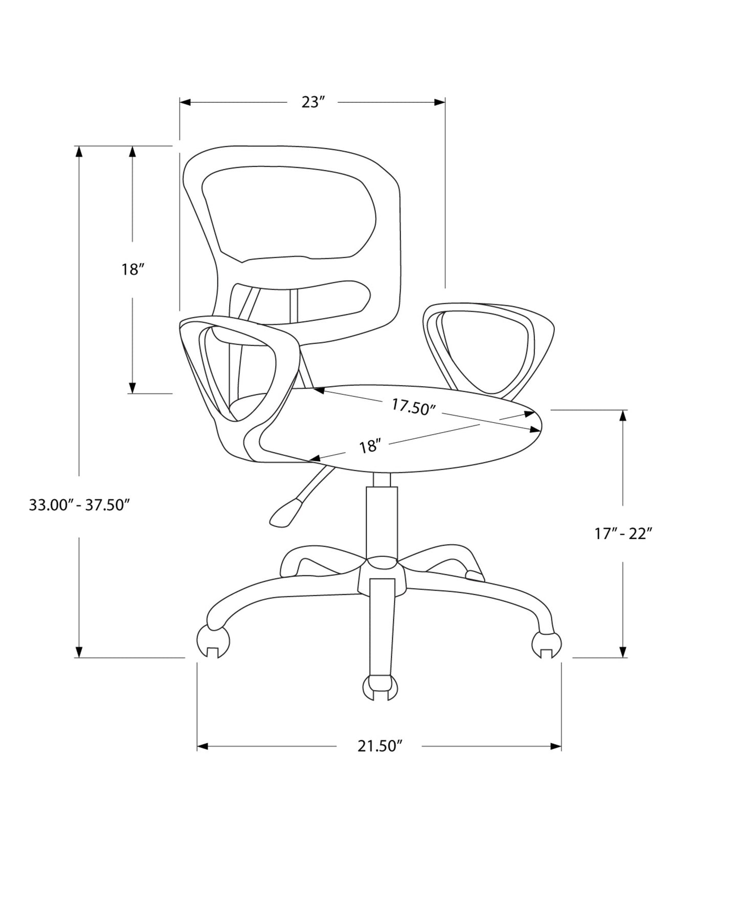 21.5" X 23" X 33" Grey Foam Metal Polypropylene Polyester  Office Chair