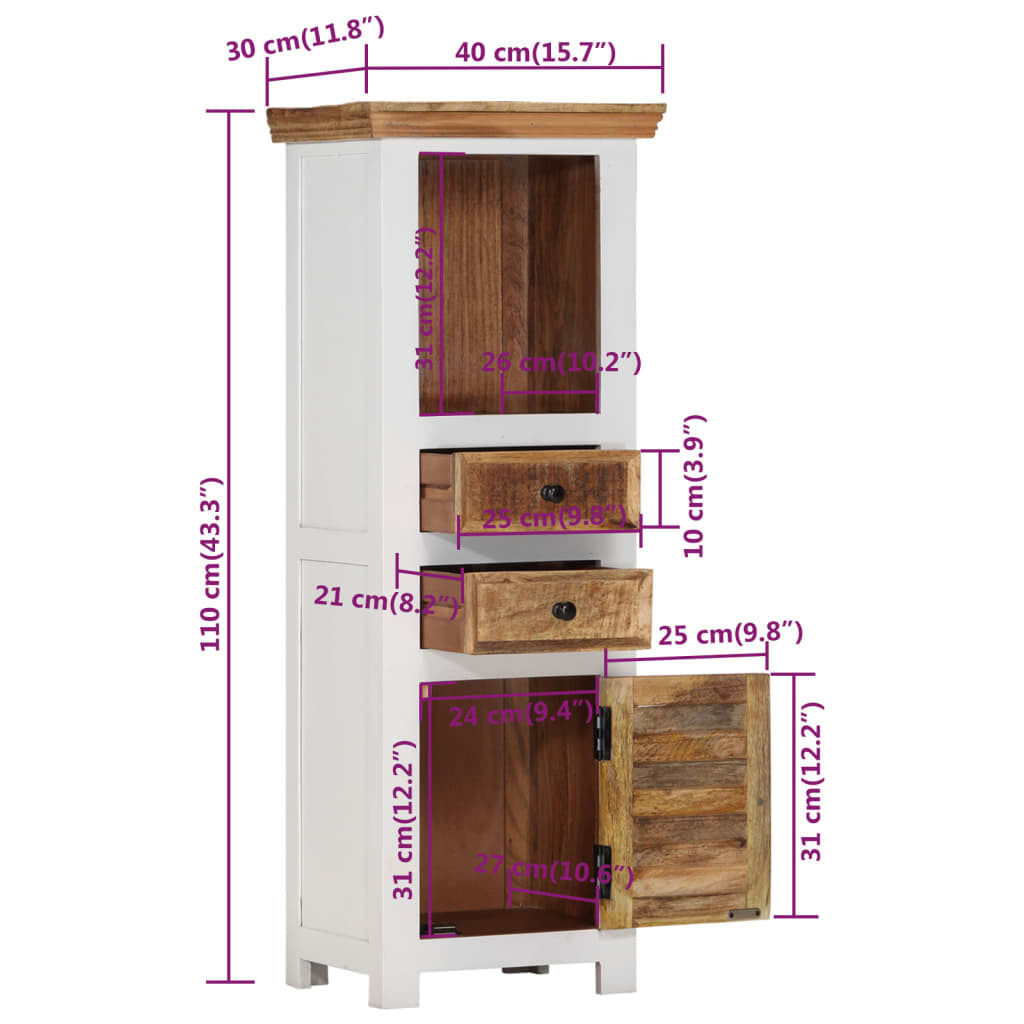 vidaXL Highboard Brown&White 15.7"x11.8"x43.3" Solid Wood Mango and Acacia