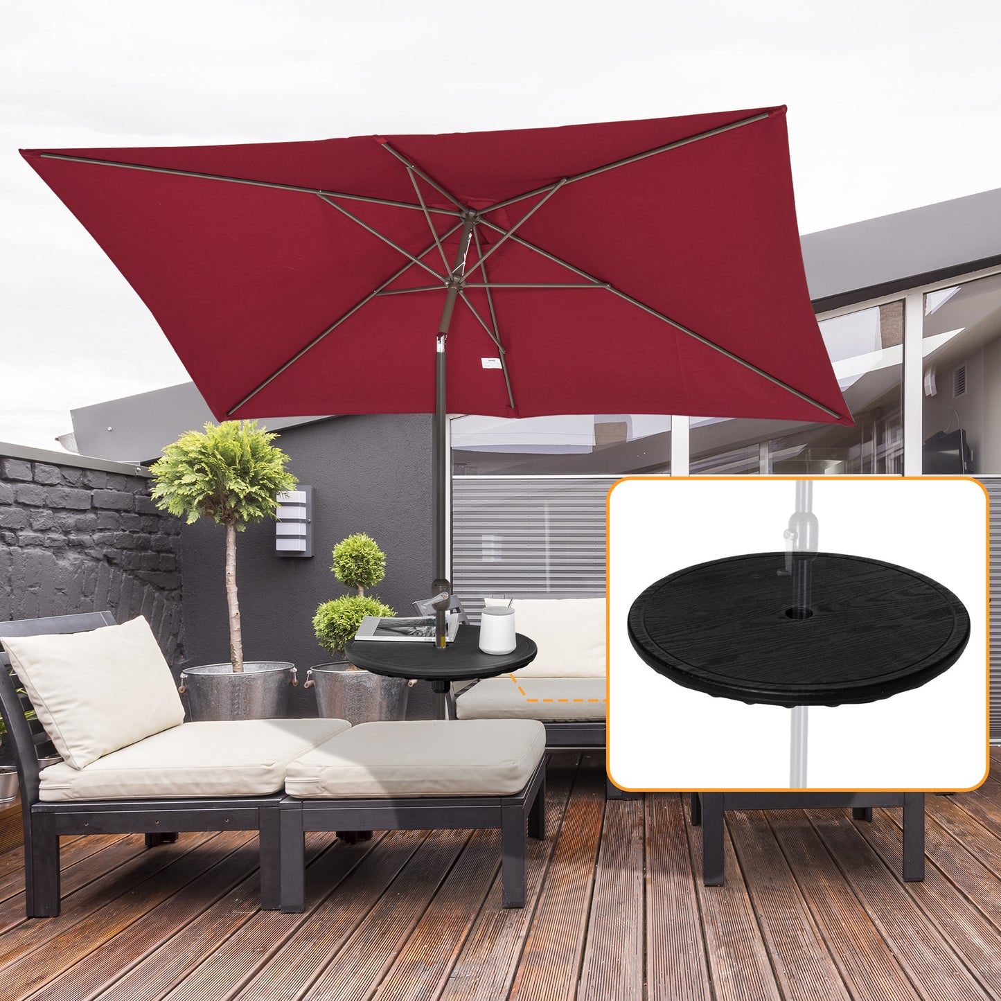 Outsunny 20" Umbrella Table Tray, Easy to Install Table-Top, Round Portable for Swimming Pool, Beach, Patio, Deck, Garden, Black