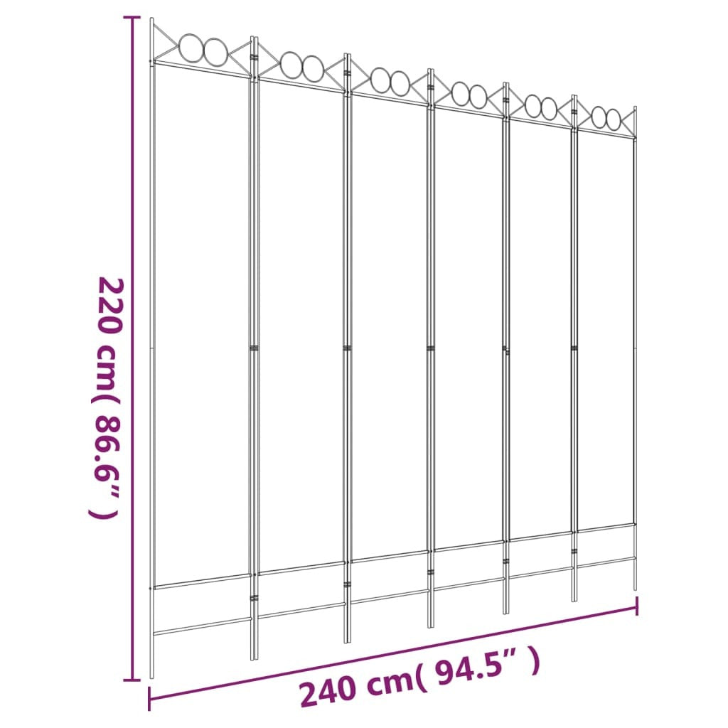 vidaXL 6-Panel Room Divider White 94.5"x86.6" Fabric