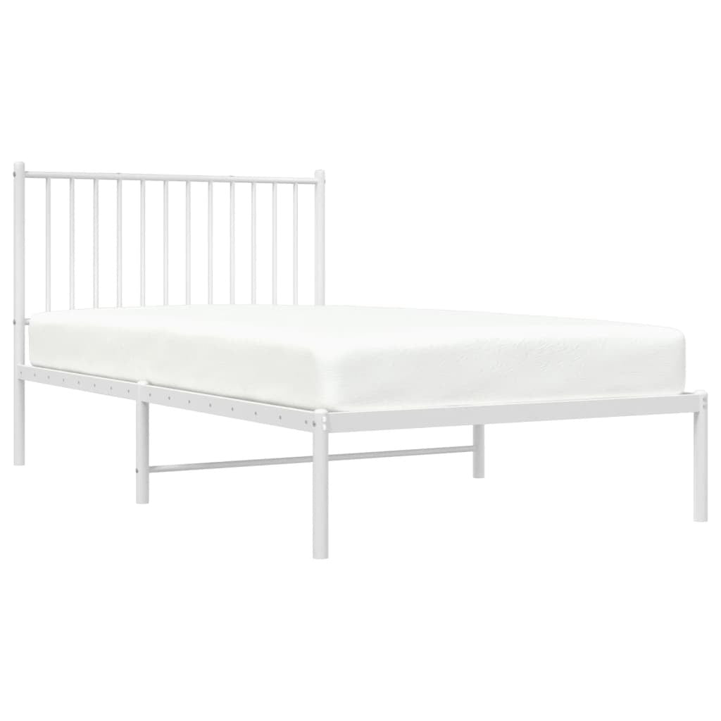 vidaXL Metal Bed Frame with Headboard White 39.4"x74.8" Twin