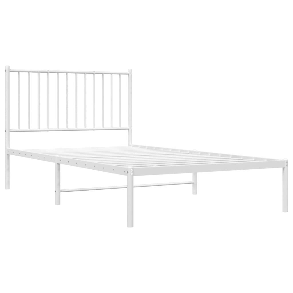 vidaXL Metal Bed Frame with Headboard White 39.4"x74.8" Twin