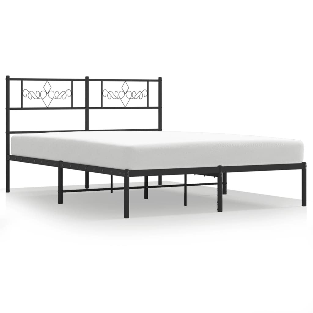 vidaXL Metal Bed Frame with Headboard Black 53.1"x74.8"