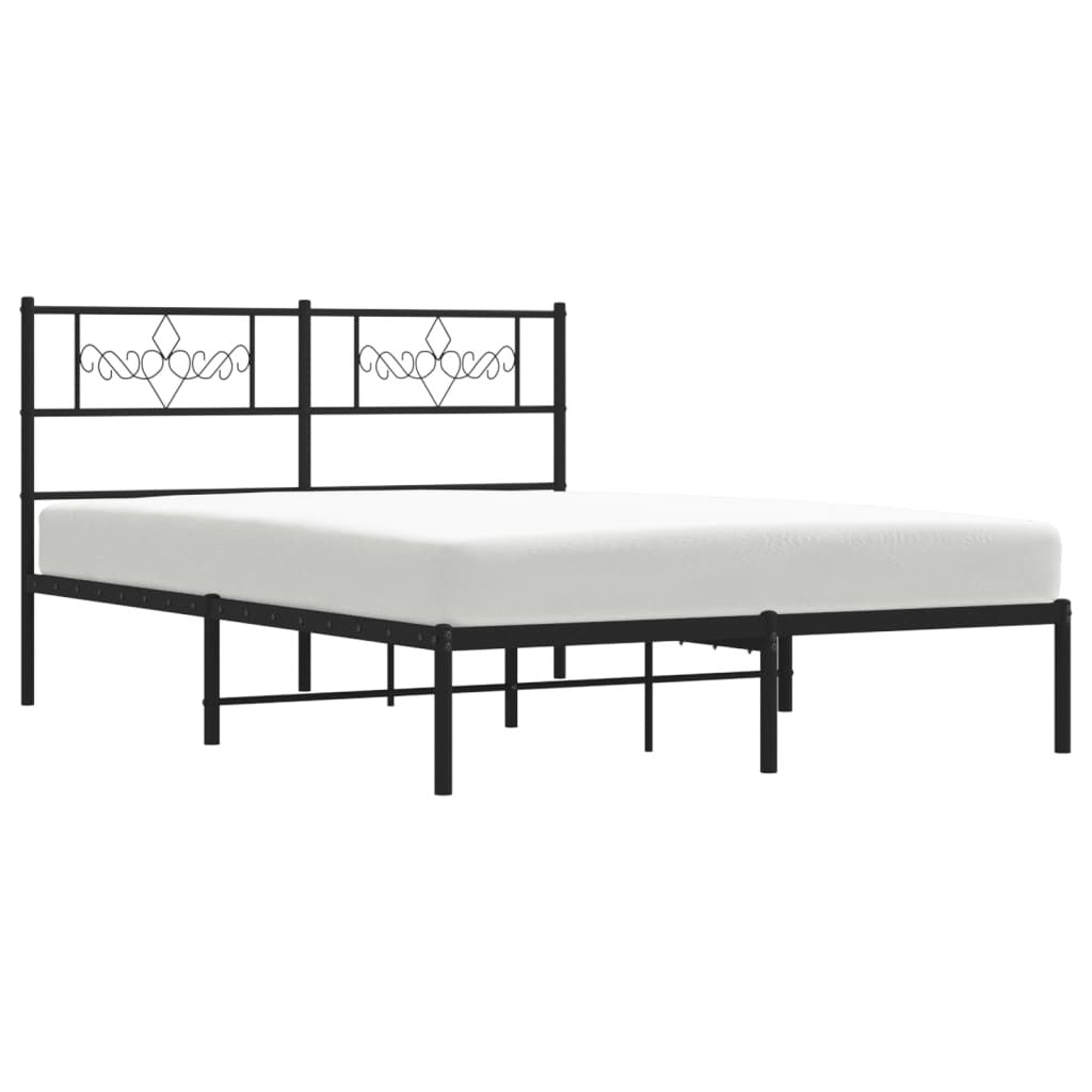 vidaXL Metal Bed Frame with Headboard Black 53.1"x74.8"