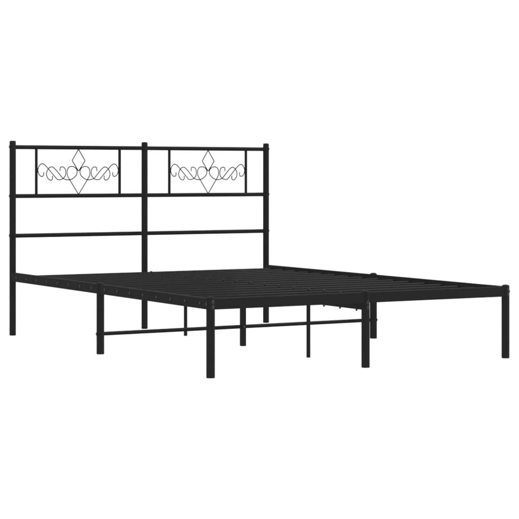 vidaXL Metal Bed Frame with Headboard Black 53.1"x74.8"