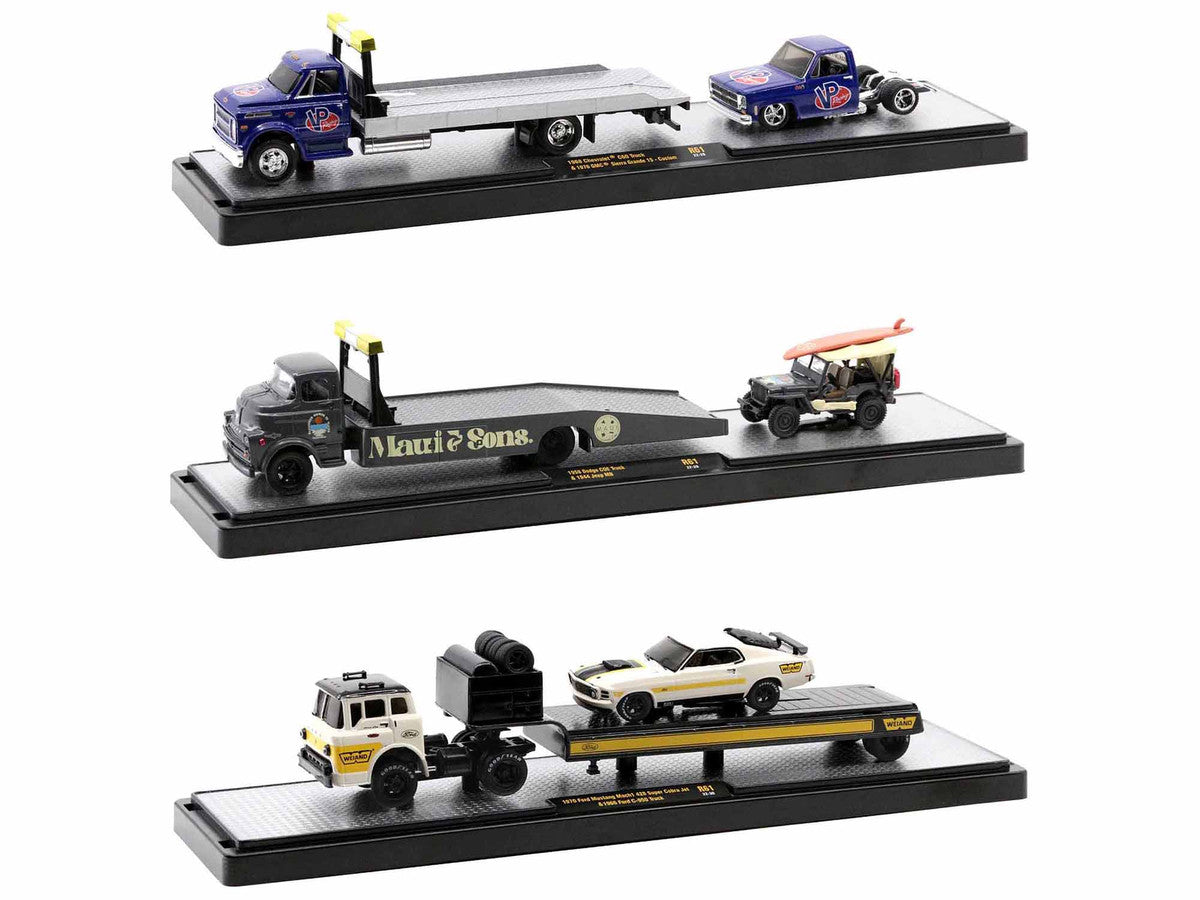 Auto Haulers Set of 3 Trucks Release 61 Limited Edition to 8400 pieces Worldwide 1/64 Diecast Model Cars by M2 Machines-1