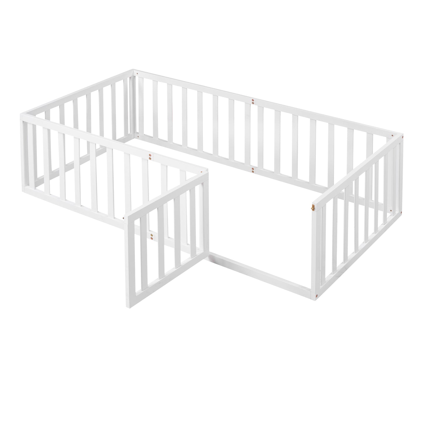 Twin Size Wood Floor Bed Frame with Fence and Door, White(OLD SKU :WF289661AAK)