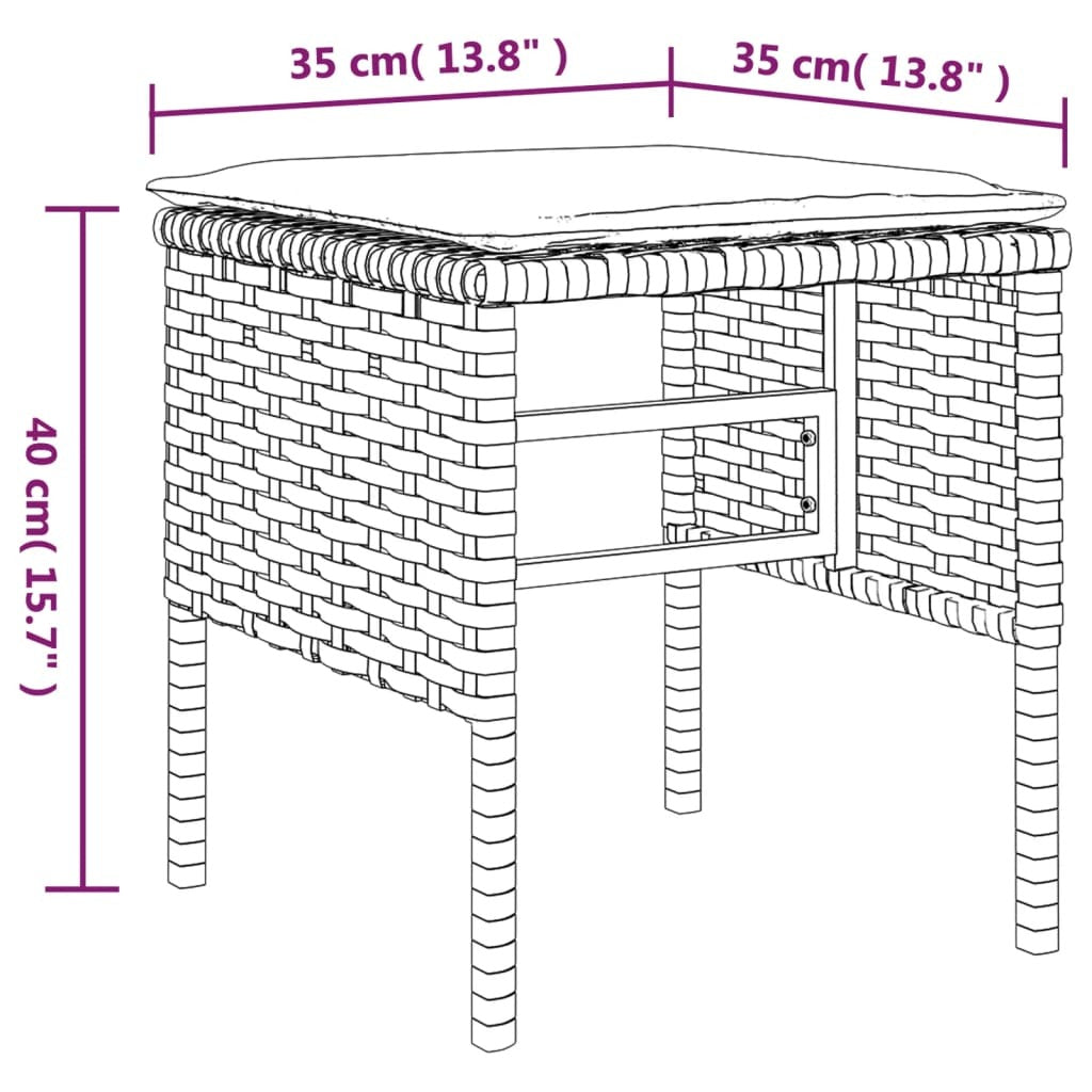 vidaXL Patio Footstools with Cushions 4 pcs Black Poly Rattan