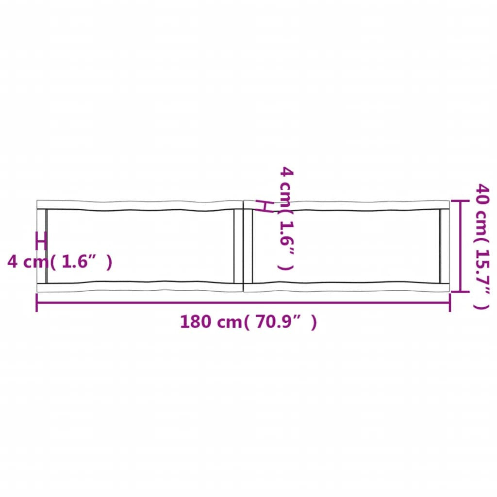 vidaXL Table Top Light Brown 70.9"x15.7"x(0.8"-1.6") Treated Solid Wood Live Edge