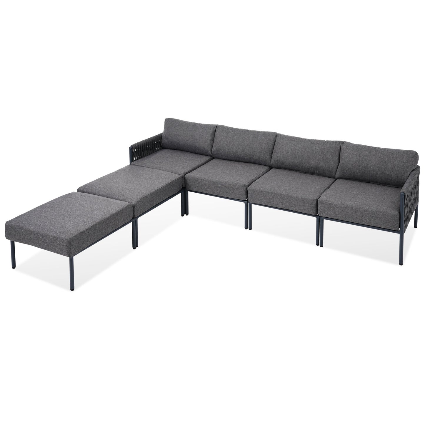 GO 6-Pieces Aluminum Patio Furniture Set, Modern Metal Outdoor Conversation Set Sectional Sofa With Removable Olefin Extra Thick Cushions 5.9" Cushion, Grey