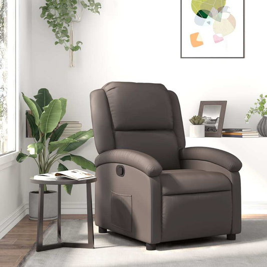 vidaXL Recliner Chair Dark Brown Real Leather