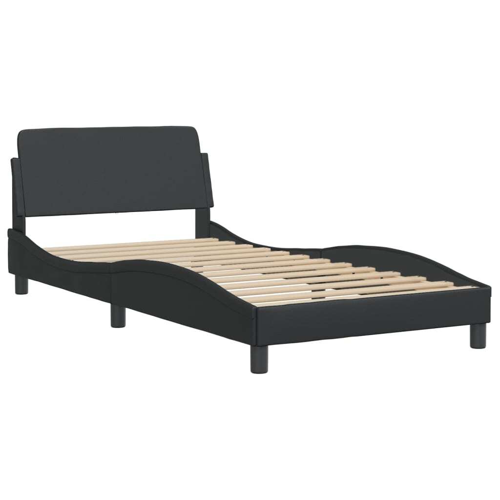 vidaXL Bed Frame with Headboard Black 39.4"x74.8" Twin Faux Leather