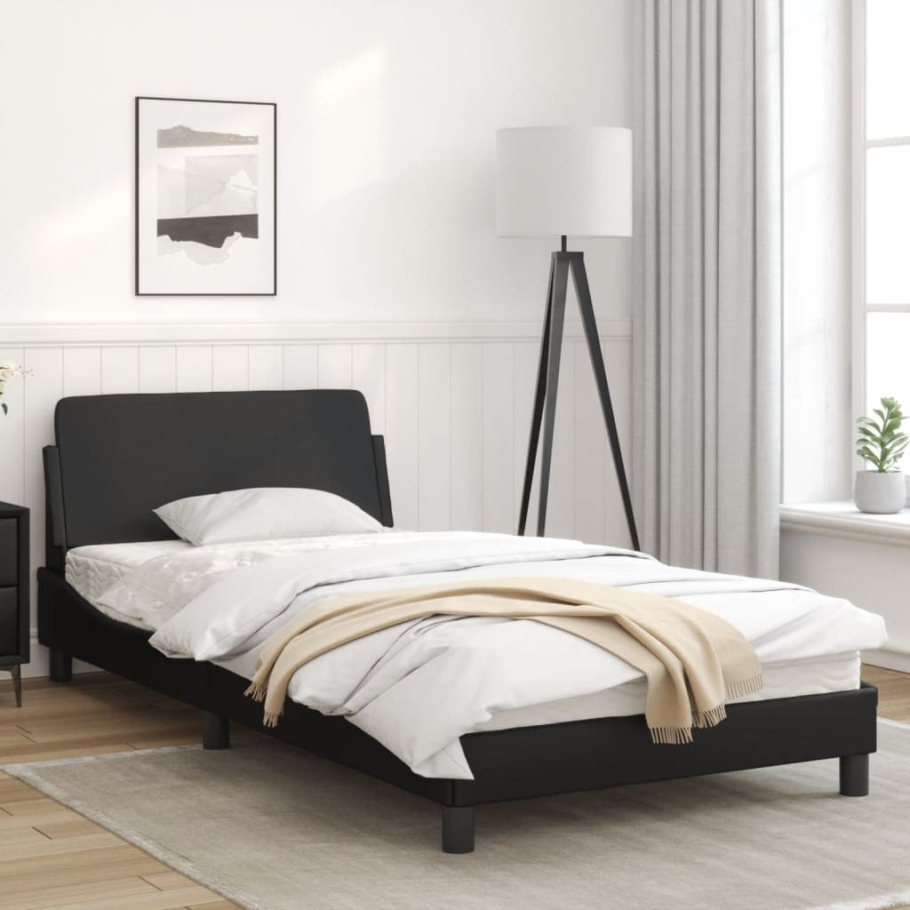 vidaXL Bed Frame with Headboard Black 39.4"x74.8" Twin Faux Leather