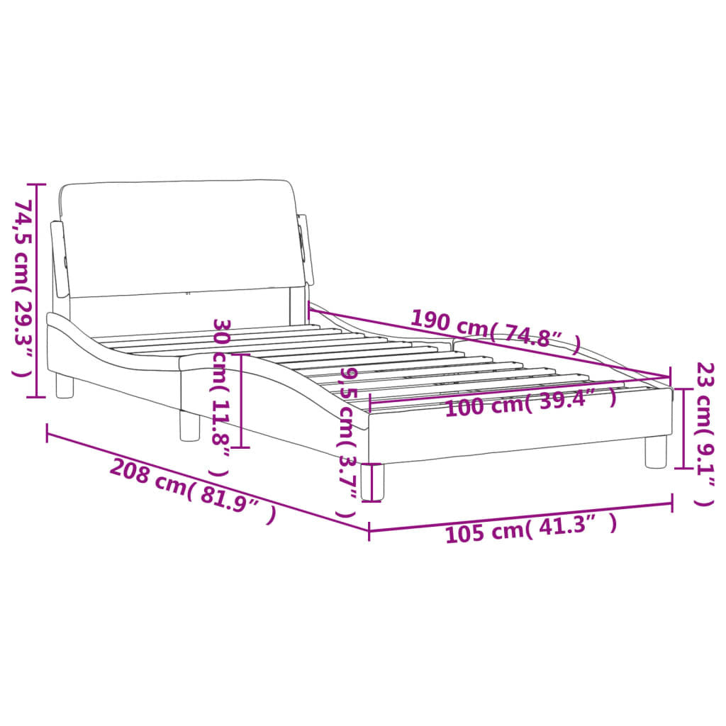 vidaXL Bed Frame with Headboard Black 39.4"x74.8" Twin Faux Leather