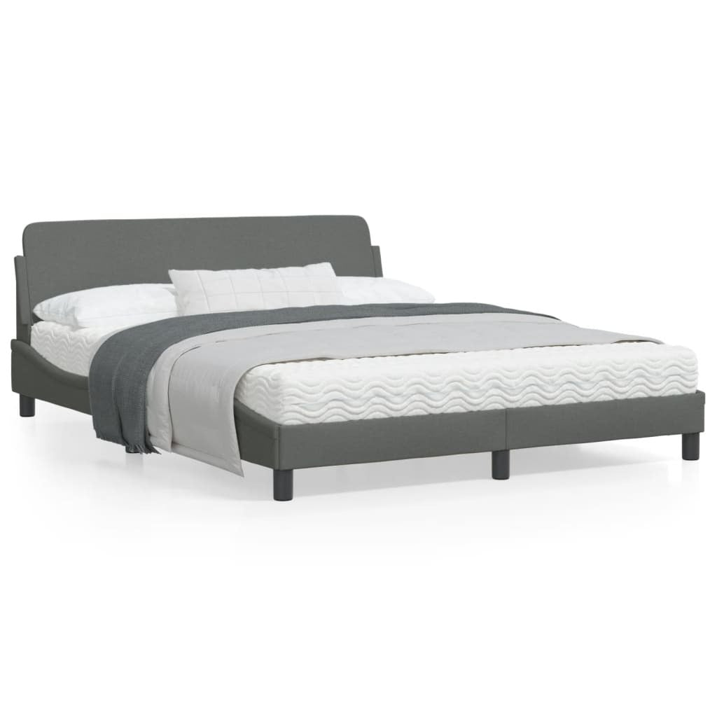 vidaXL Bed Frame with Headboard Dark Gray 59.8"x79.9" Queen Fabric