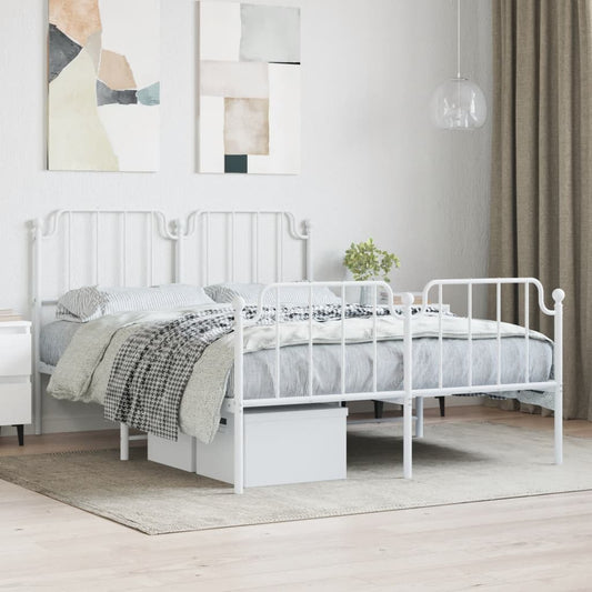 vidaXL Metal Bed Frame with Headboard and Footboard?White 59.1"x78.7"
