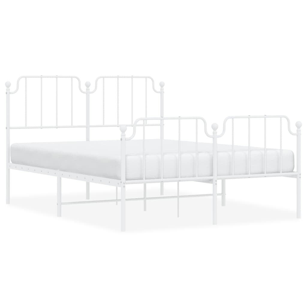 vidaXL Metal Bed Frame with Headboard and Footboard?White 59.1"x78.7"