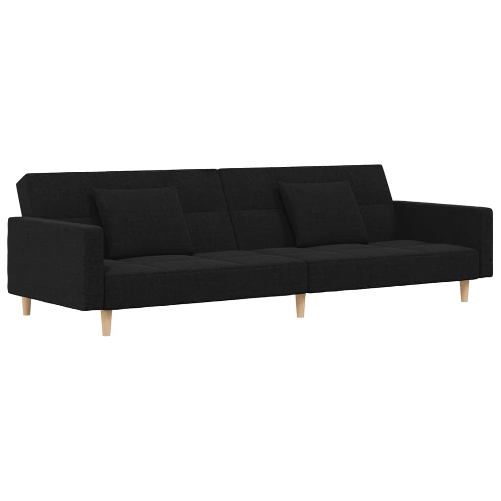 vidaXL 2-Seater Sofa Bed with Two Pillows Black Fabric