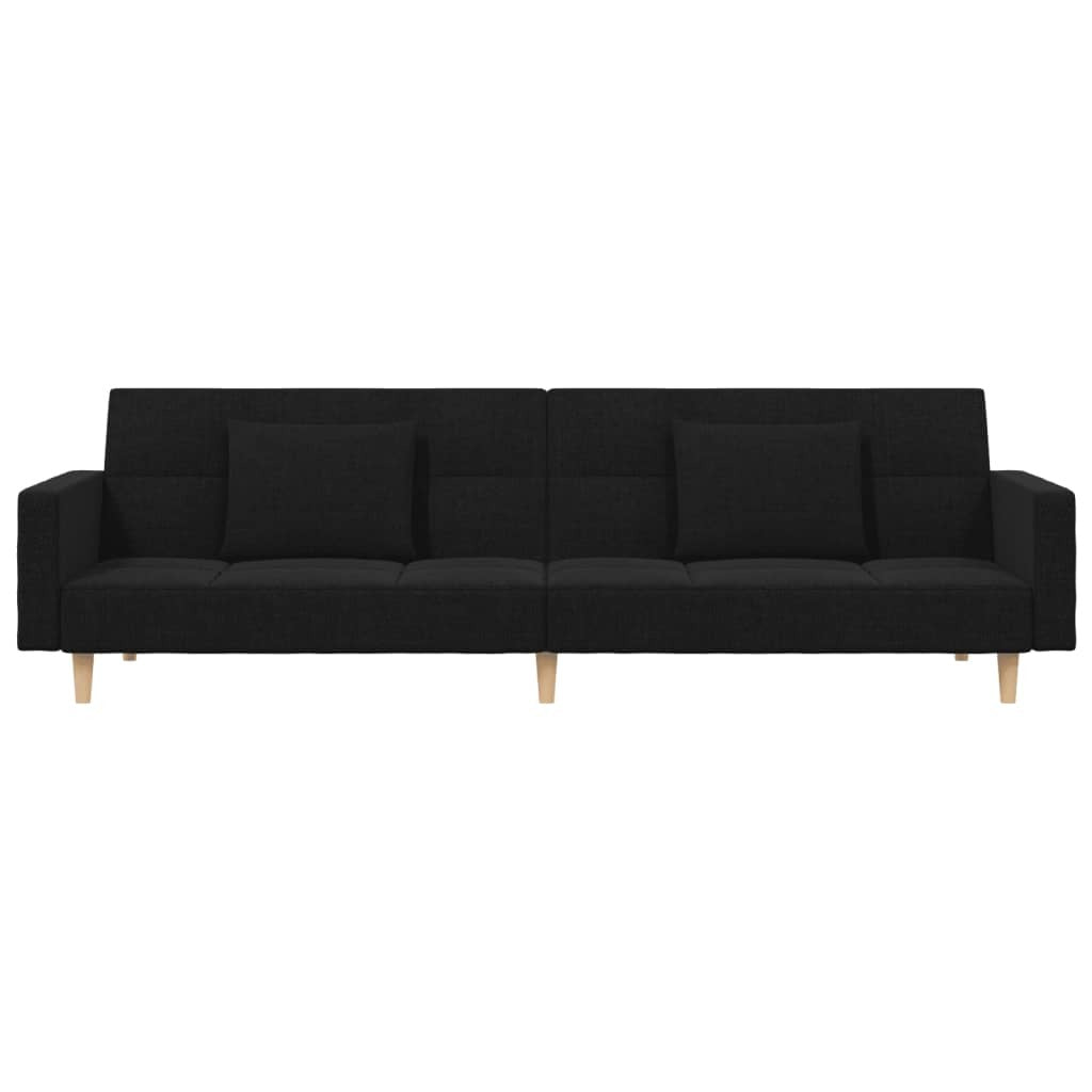 vidaXL 2-Seater Sofa Bed with Two Pillows Black Fabric