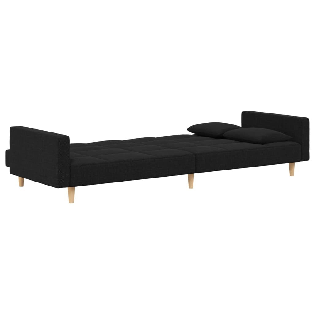 vidaXL 2-Seater Sofa Bed with Two Pillows Black Fabric