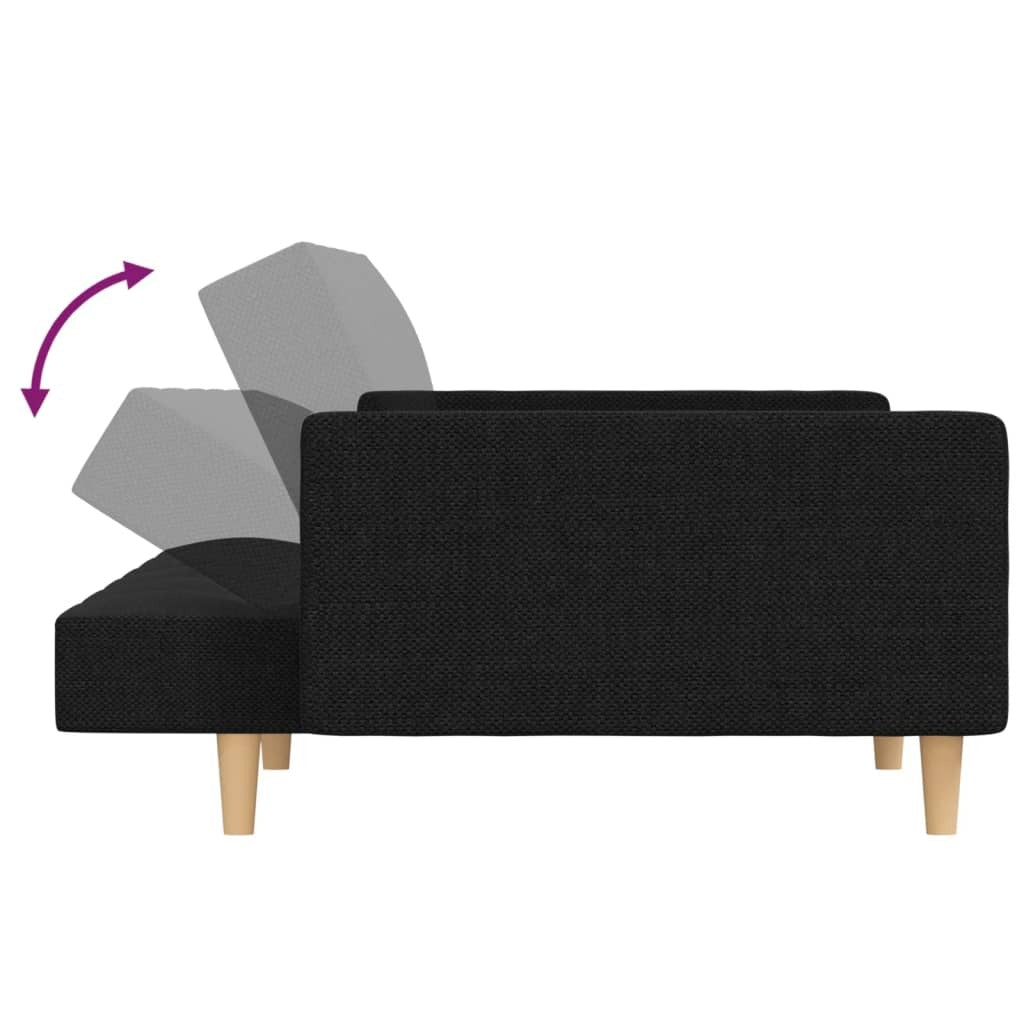 vidaXL 2-Seater Sofa Bed with Two Pillows Black Fabric