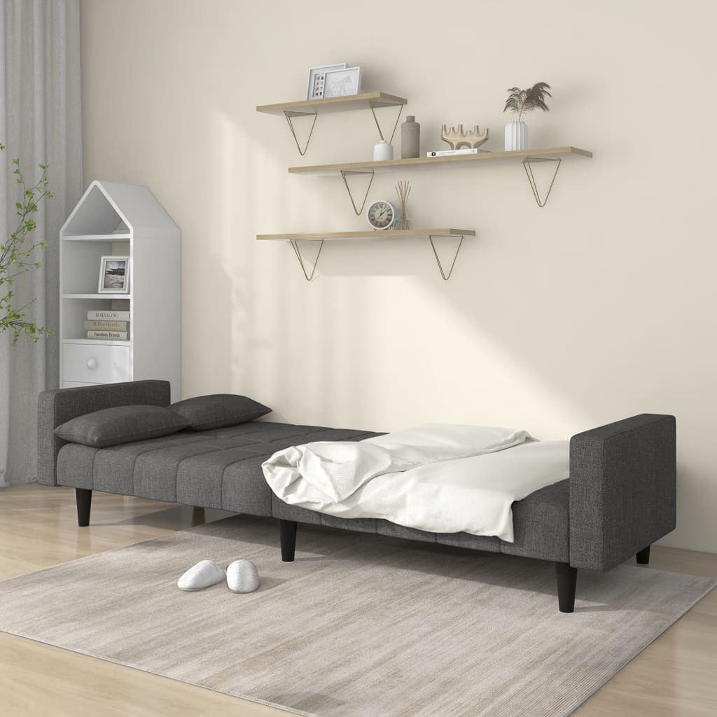 vidaXL 2-Seater Sofa Bed with Two Pillows Dark Gray Fabric