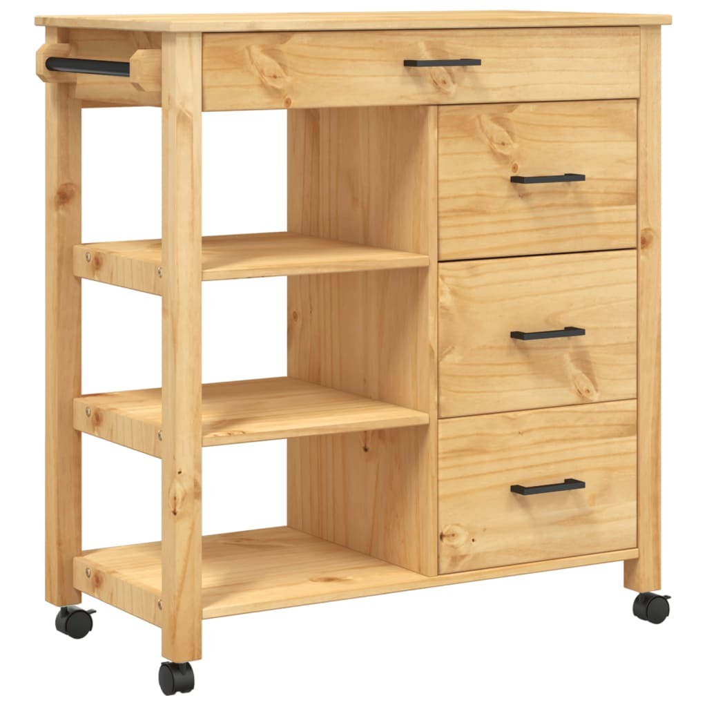 vidaXL Kitchen Trolley MONZA 33.1"x15.7"x35.4" Solid Wood Pine