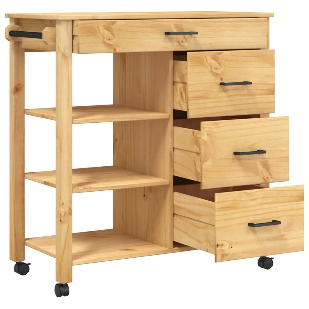 vidaXL Kitchen Trolley MONZA 33.1"x15.7"x35.4" Solid Wood Pine