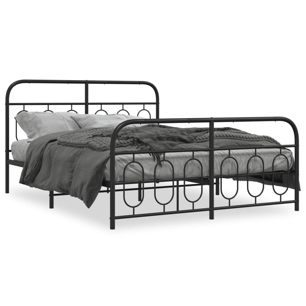 vidaXL Metal Bed Frame with Headboard and Footboard Black 59.1"x78.7"