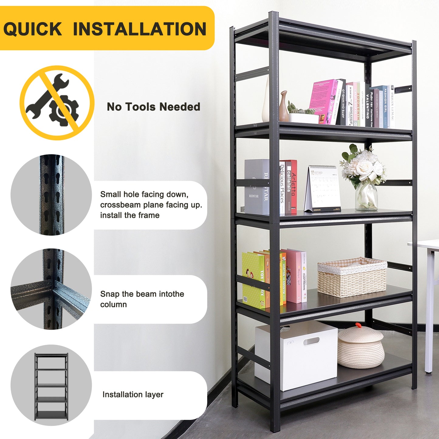 Storage Shelves  5 Tier Heavy Duty Metal Shelving Unit Adjustable Shelving Units and Storage Rack Kitchen Garage Shelf H72 * W35.4 * D15.7