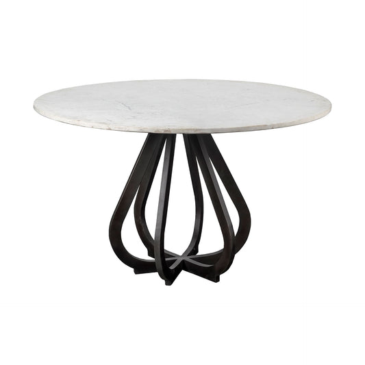 48" Round White Marble Top Black Base Dining Table