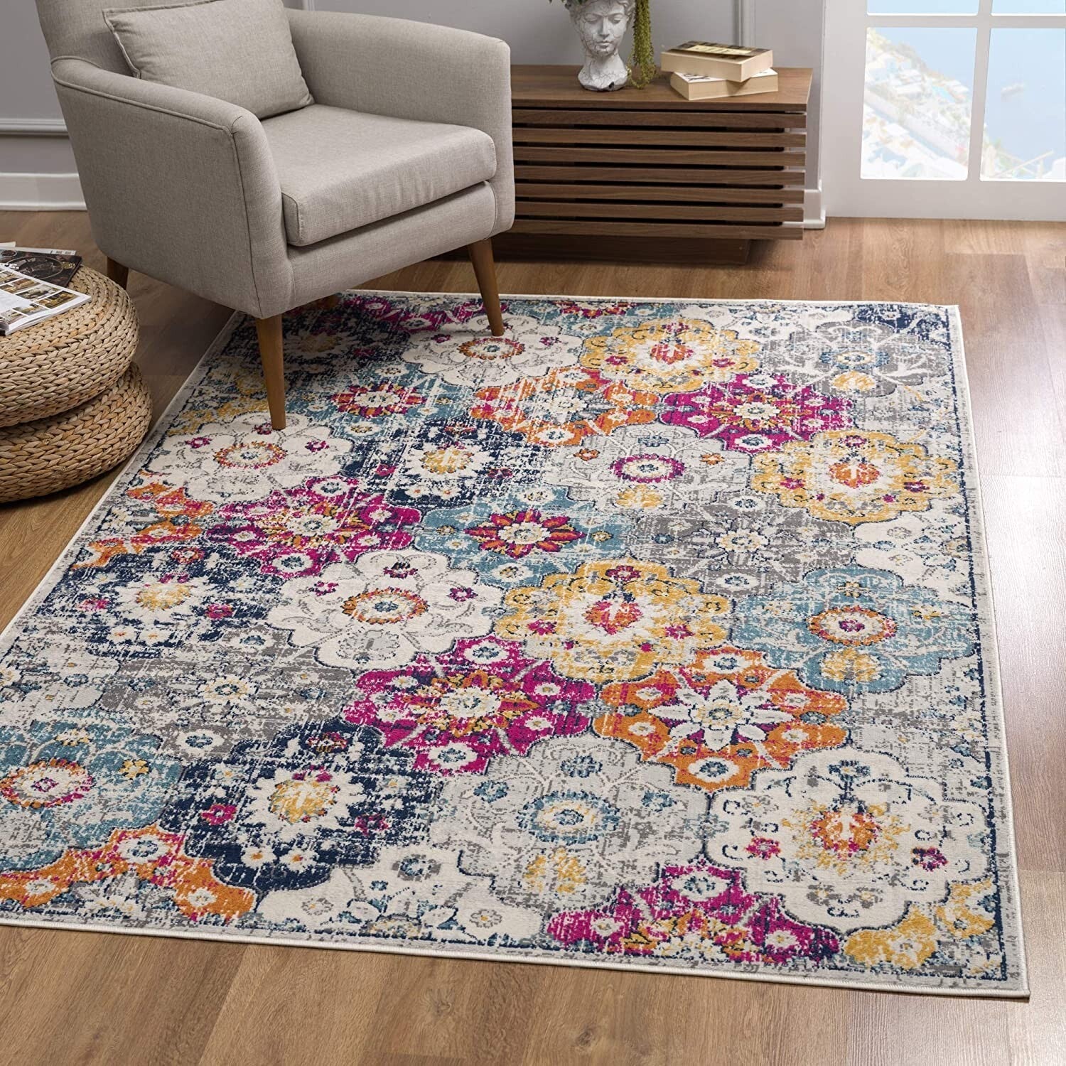 4' X 6' Rust Distressed Floral Area Rug