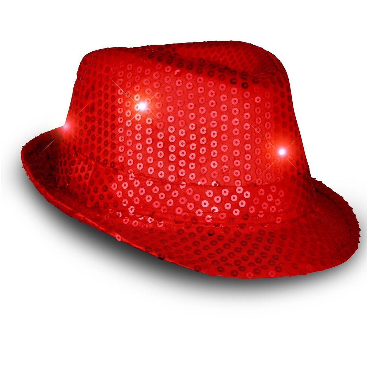 Light Up LED Flashing Fedora Hat with Red Sequins - American Smart