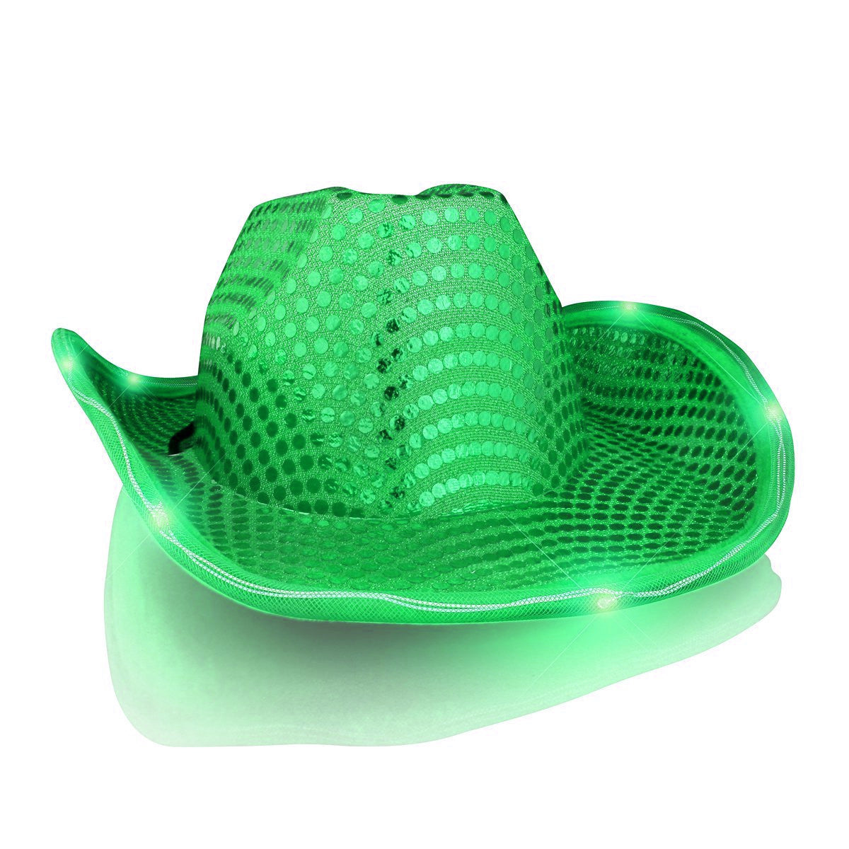 LED Flashing Cowboy Hat with Green Sequins - American Smart