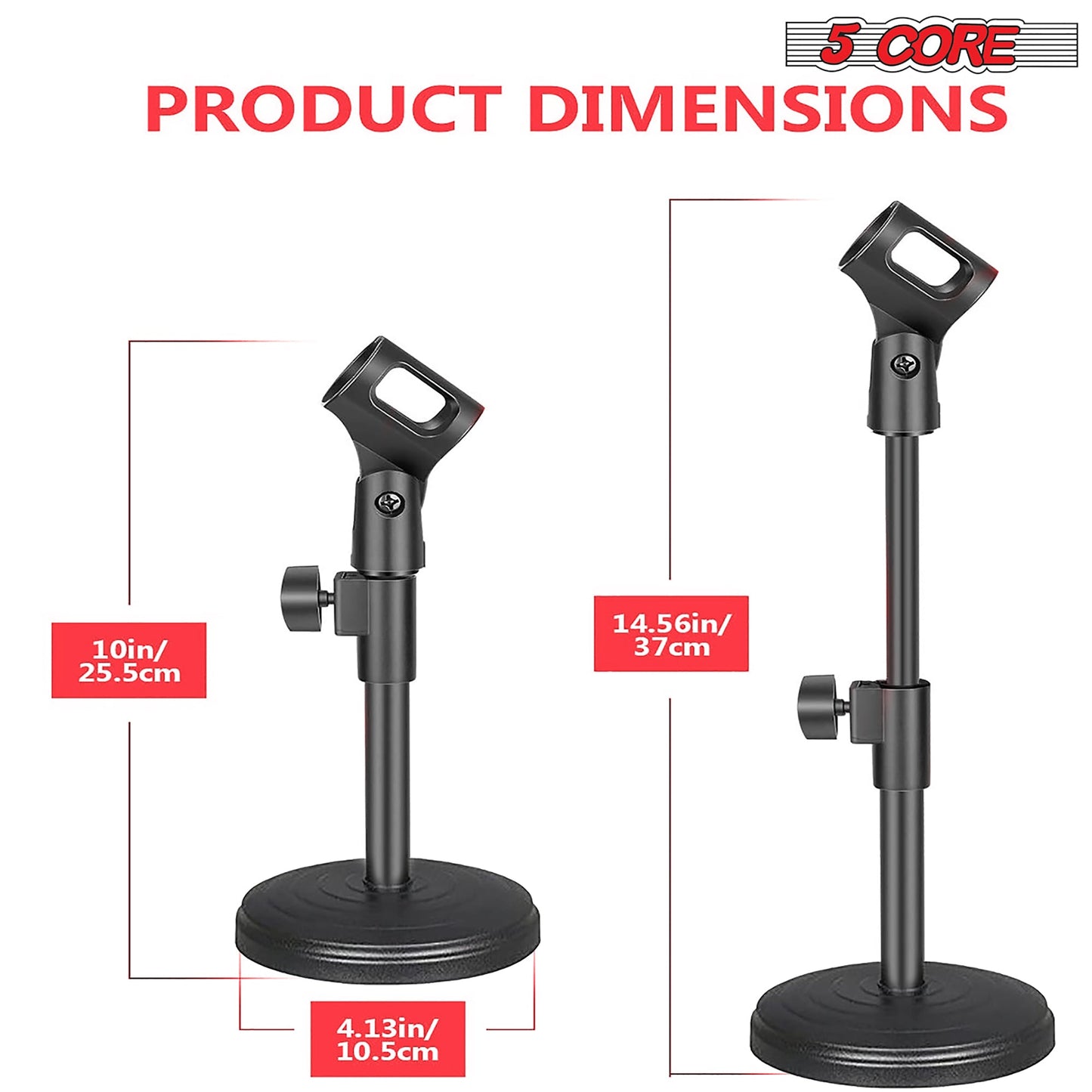 5Core Desk Mic Stand 3Pcs Adjustable Table Round Base Portable Desktop Microphone Stands Holder-3