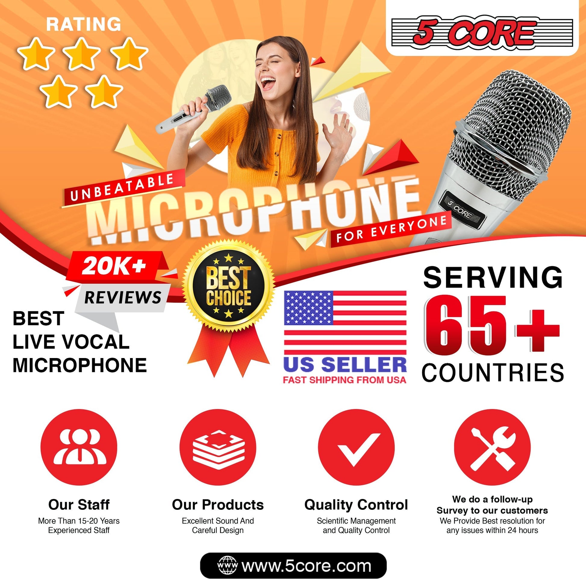 5 Core 4 Pieces Microphone Pro Microfono Dynamic Mic XLR Audio Cardiod Vocal Karaoke ND 909 CHROME 4PCS-15