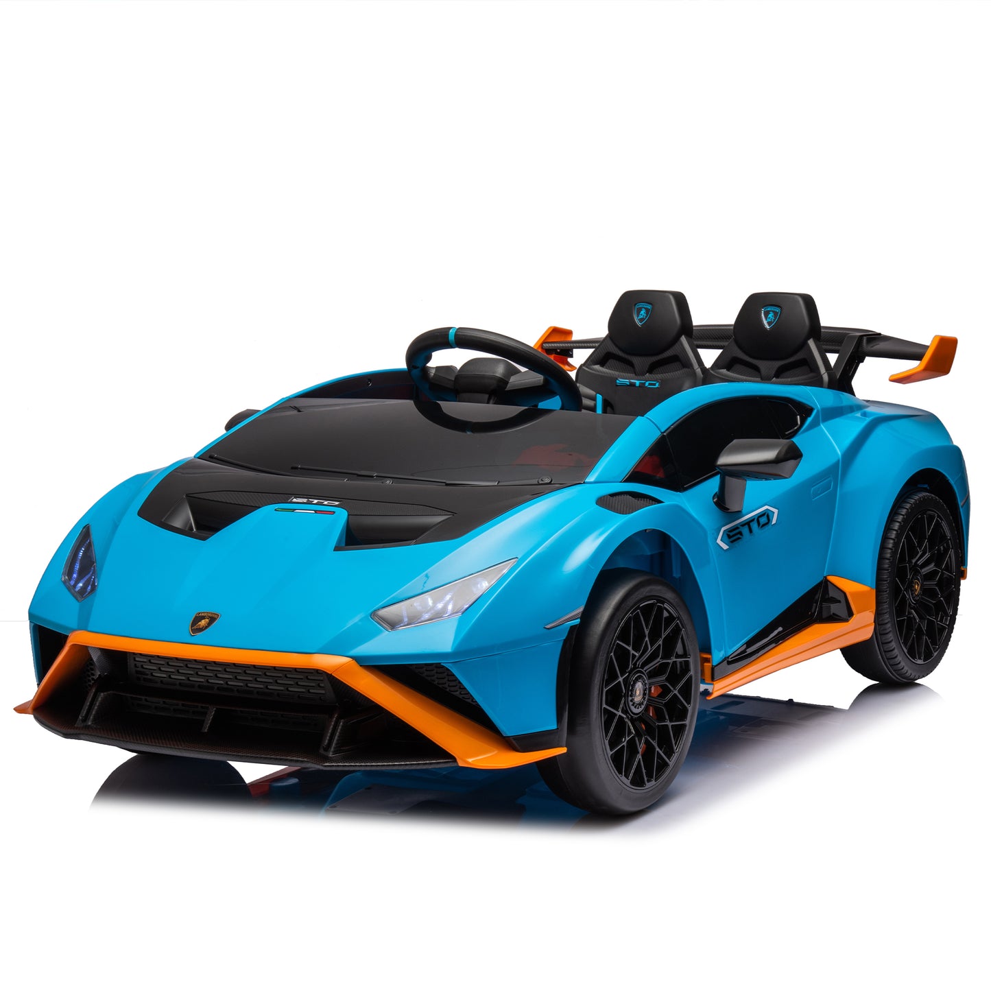 Lamborghini Huracan Sto 24V Kids Electric Ride-On Drift Car: Speeds 1.86-5.59 MPH, Ages 3-8, Foam Front Wheels, 360° Spin, LED Lights, Dynamic Music, Early Learning, USB Port, Drift Feature