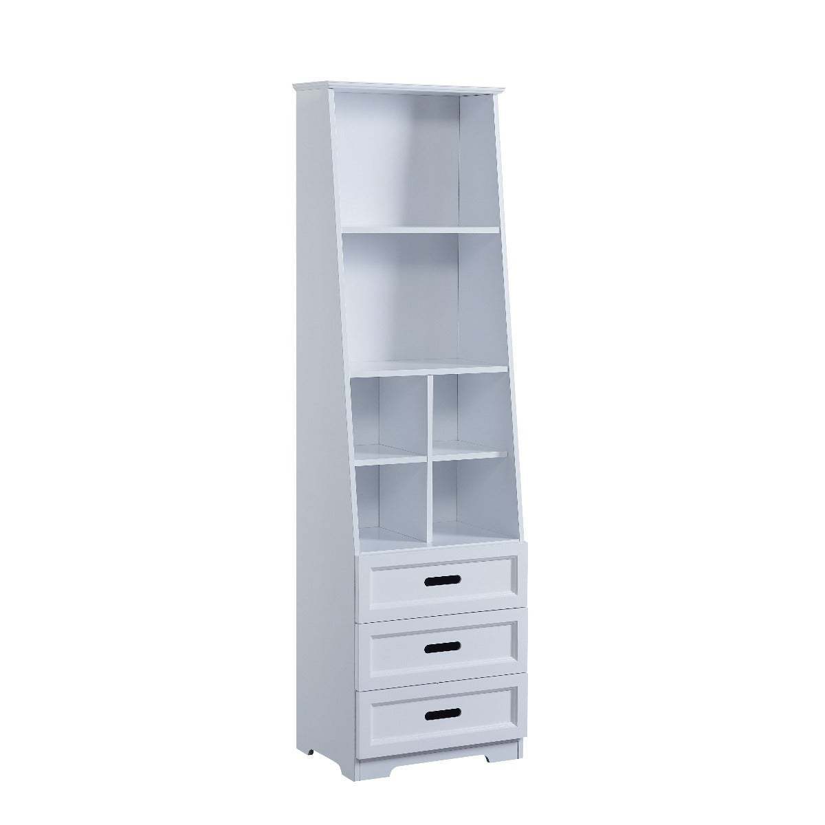 Kids Funnel White Bookcase Book Shelf Storage Unit with Book Display/Organizer Drawers - Classic White Color