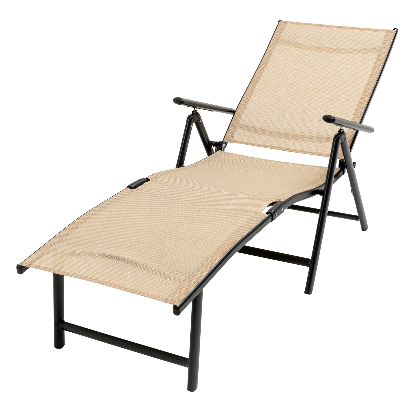 Textilene Outdoor Lounge Chaise Folding Reclining Chair with Adjustable Back 1 piece(Beige)