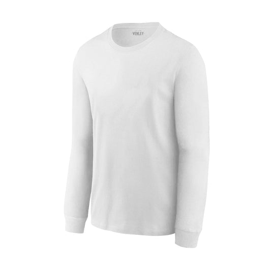 White Sueded Crew Neck Long Sleeve T-Shirt-0