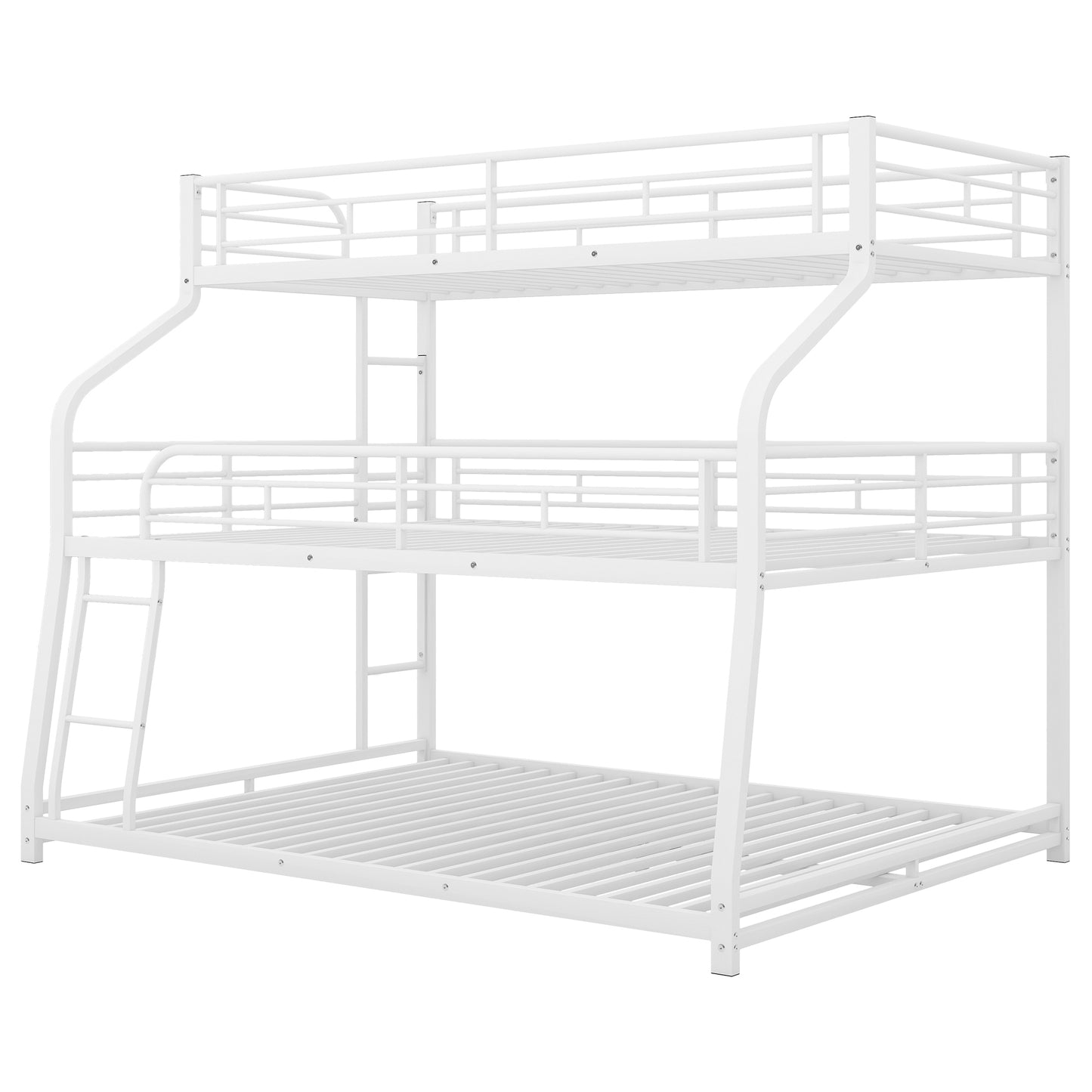 Twin XL/Full XL/Queen Triple Bunk Bed with Long and Short Ladder and Full-Length Guardrails,White