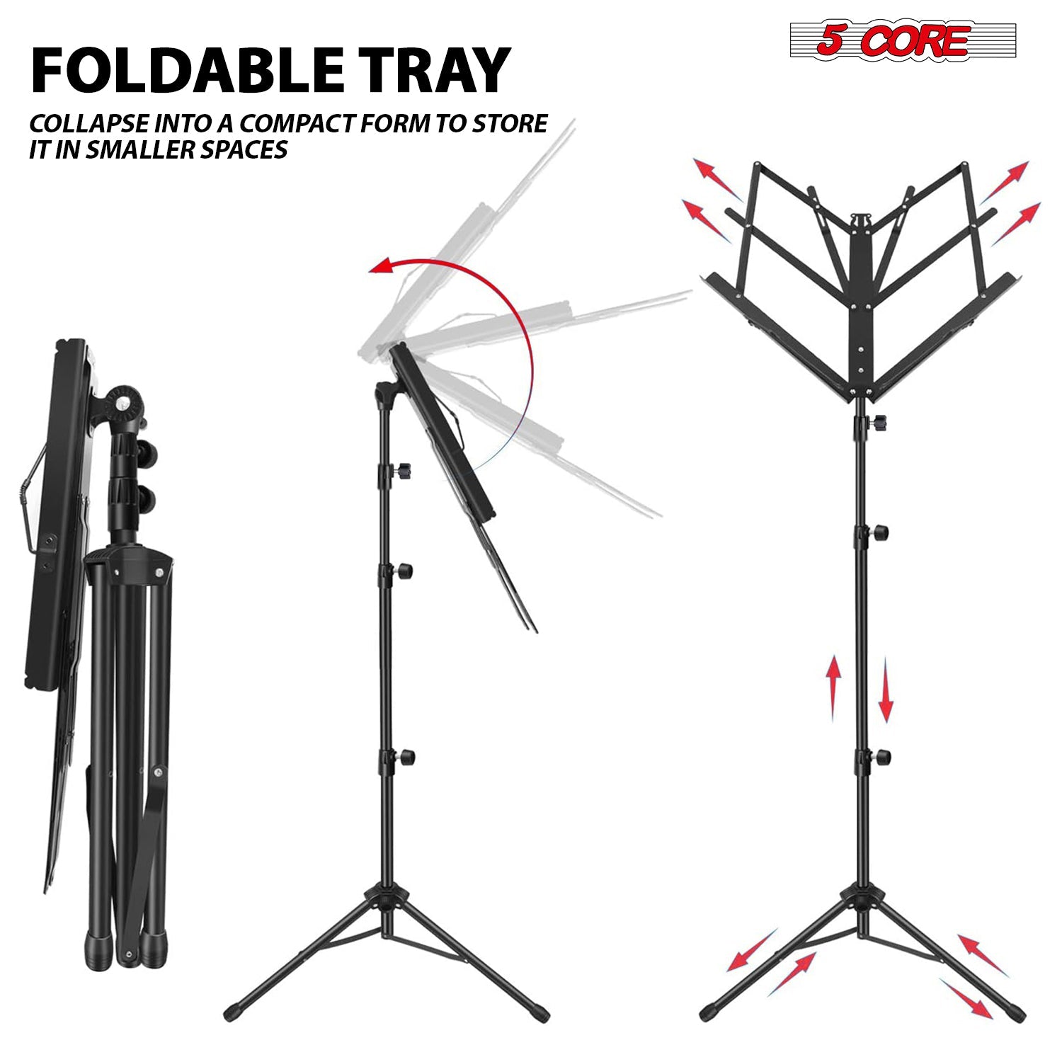 5Core Music Stand For Sheet Music Portable Tripod Adjustable Folding Note Holder Higher BLACK-3