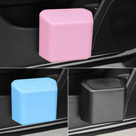 Square Press-Type Car Trash Bin: Black, Blue, Pink