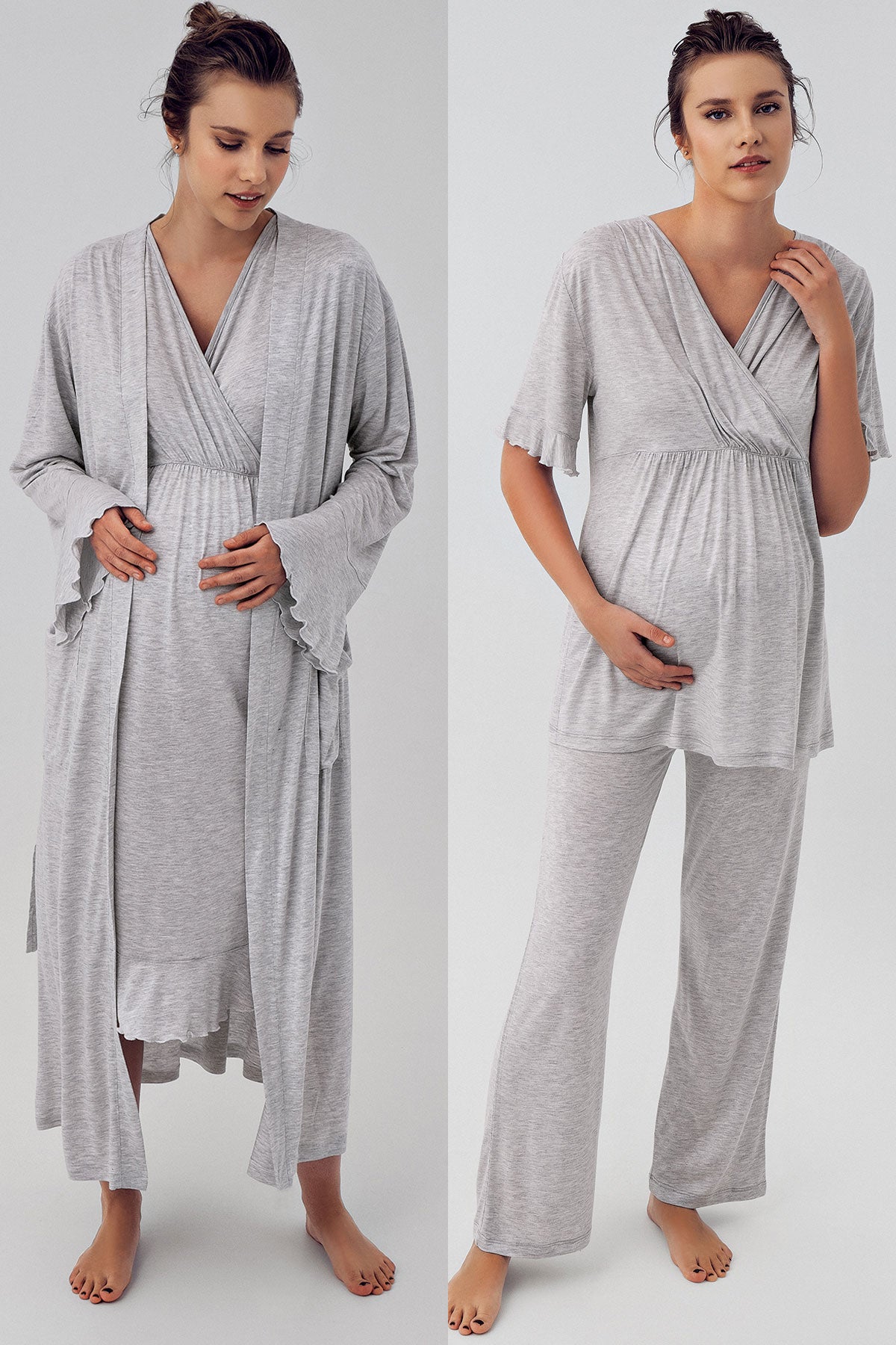 Shopymommy 409209 Flywheel Arm Double Breasted 4 Pieces Maternity & Nursing Set Grey-0