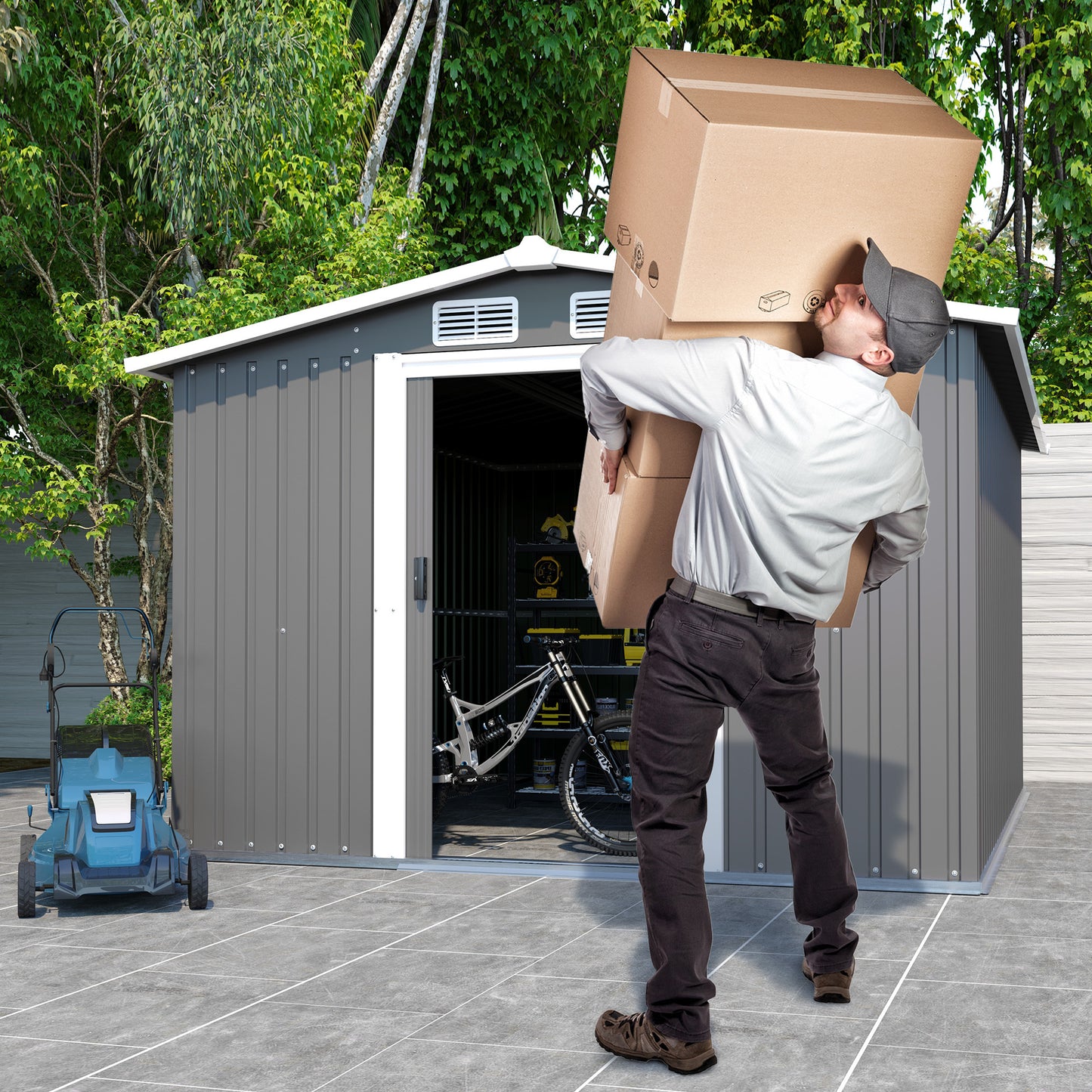 Patio, Lawn & Garden,Metal Outdoor Storage Shed 10FT x 8FT, Clearance with Lockable Door Metal Garden Shed Steel Anti-Corrosion Storage House Waterproof Tool Shed for Backyard Patio, Lawn and Garden