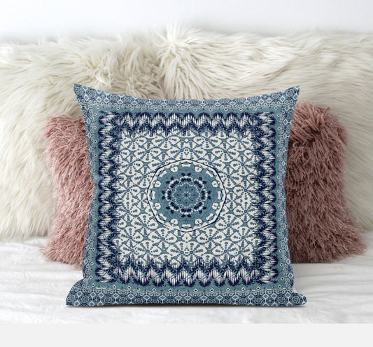 18" Blue White Holy Floral Suede Throw Pillow