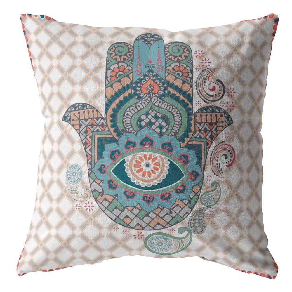 16" Blue Gray Hamsa Boho Suede Throw Pillow