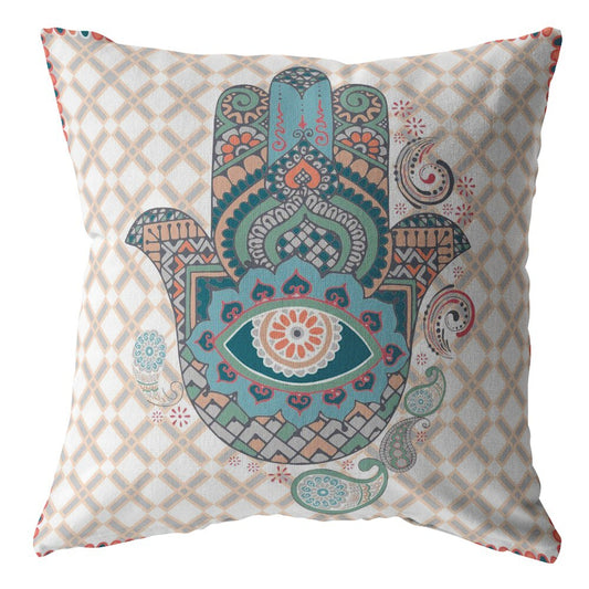 16" Blue Gray Hamsa Boho Suede Throw Pillow