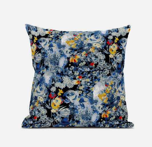 20" Blue Yellow Springtime Zippered Suede Throw Pillow