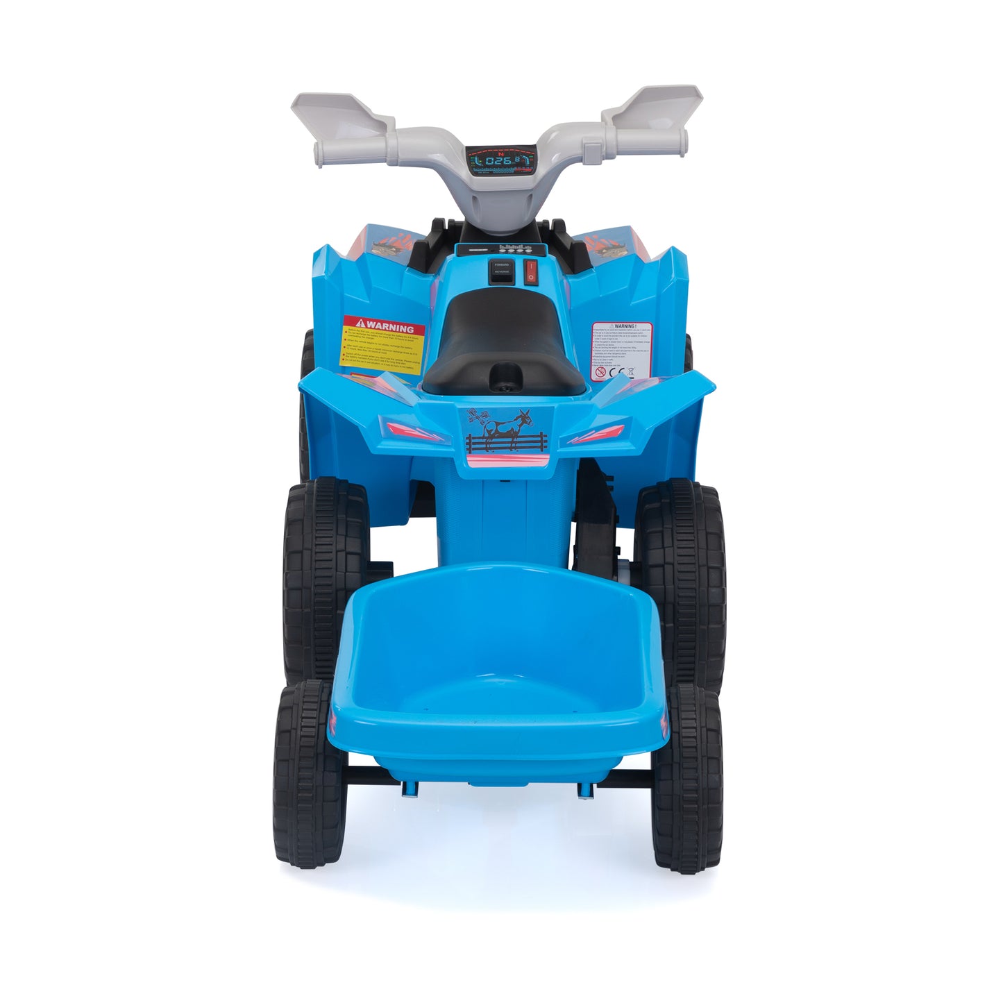 6V Kids Electric ATV, Toddler Ride on Car with Trailer, Music, Bluetooth and Power Display for Boys and Girls, Blue